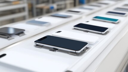 Fototapeta premium Smartphone Production on a Futuristic Conveyor Belt