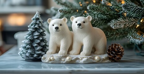 Fototapeta premium Two White Polar Bears on a Shelf