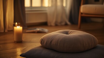 Serene Room Setting With Cushions and Candlelight