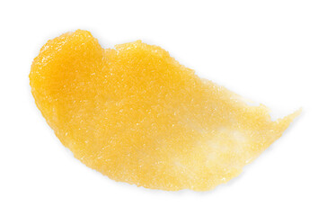 Smear of body scrub isolated on white, top view