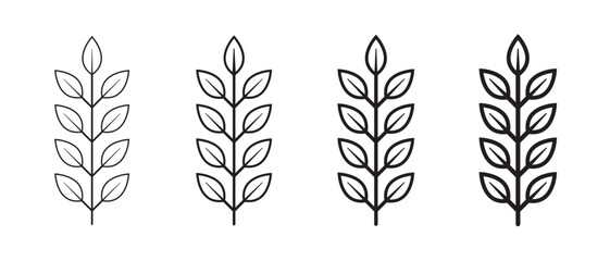 Vector Leaves Icon Set With Thin And Thick Outline