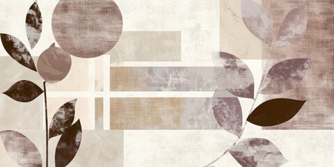 Modern geometric floral abstract background with artistic botanical elements and neutral tones,  background with copy space