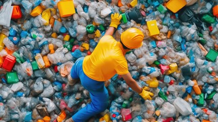 Fototapeta premium Recycling Plant Operations with Workers Handling Materials