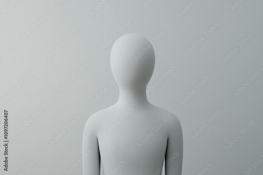 Poster minimalistic 3d character with a smooth surface standing against a plain light background, represent