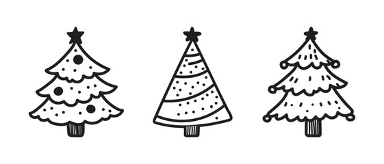 Vector Hand Drawn Christmas Tree Icon Set
