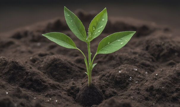 Ultra realistic image of a young sapling immersed in fertile soil.