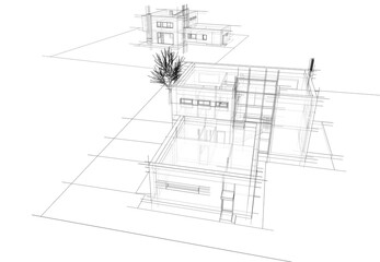 modern house architecture 3d illustration