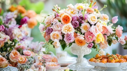 Pastel Roses Centerpiece Elegant Garden Party Decor