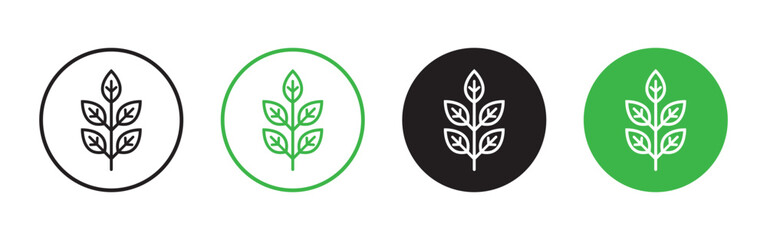 Vector Leaves Icon Set In Circle. Fibre Symbols