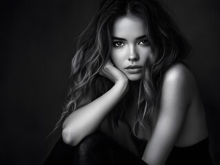 Black and white portrait of a beautiful Caucasian woman © bvbflo1