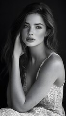 Naklejka premium Black and white portrait of a beautiful Caucasian woman