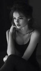 Fototapeta premium Black and white portrait of a beautiful Caucasian woman