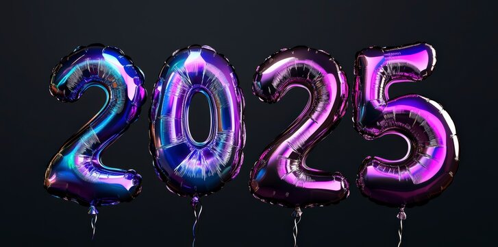 Shiny Purple Balloons Shaped as 2025 for a Festive Look