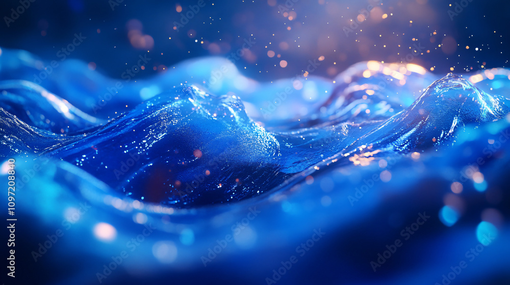 Leinwandbilder captivating visual effect: abstract blue liquid surface with sparkling particles creating mesmerizin