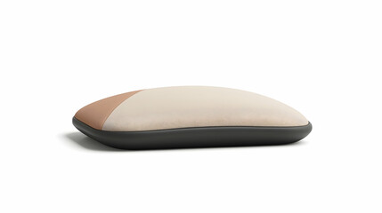 Beige and brown rectangular cushion with a dark gray base isolated on white background.