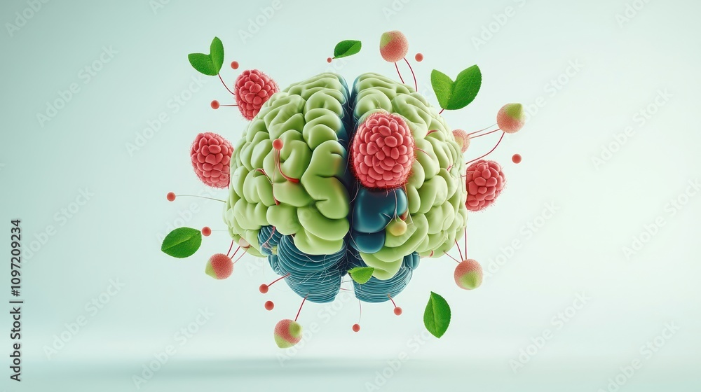 Aufkleber a colorful, stylized brain surrounded by abstract elements representing ideas and creativity.