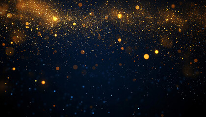 Obraz premium A festive digital art background featuring golden sparkles and a dark blue ambiance, ideal for Christmas greetings, invitations, or celebratory events.