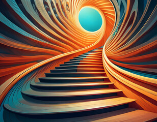 Create an image of a spiral staircase shifting angles as it ascends, symbolizing flexibility and growth