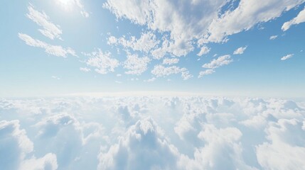 The sky is blue and cloudy. The clouds are white and fluffy. The sky is very clear and bright