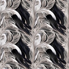 Fototapeta premium Seamless pattern, elegant feather design in monochrome, artistic texture
