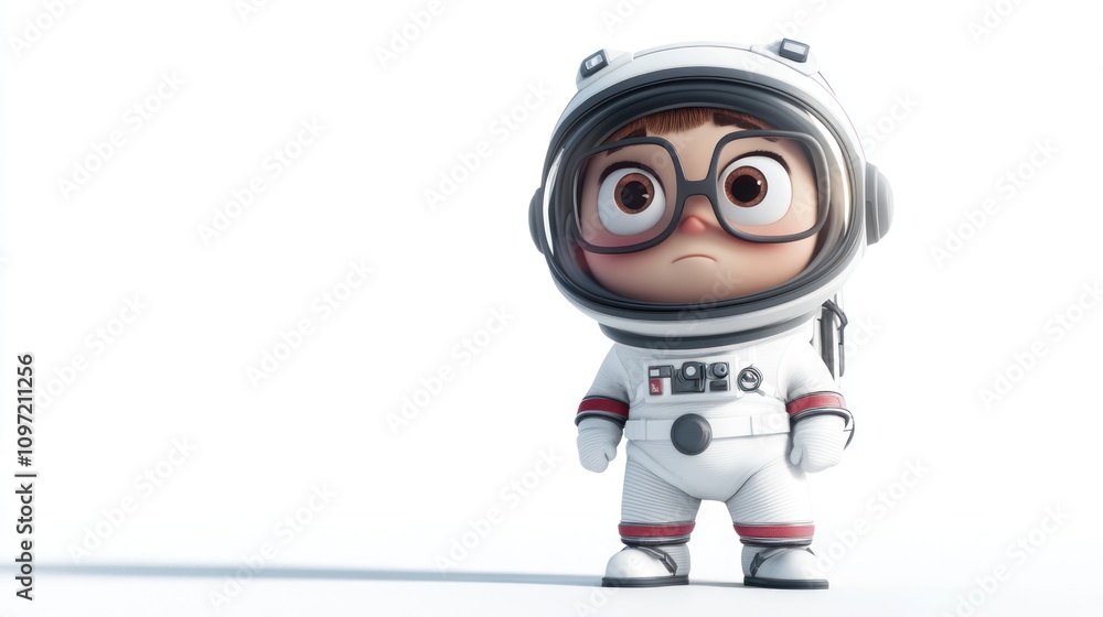 Poster a cute cartoon astronaut character in a spacesuit, looking curious and adventurous.