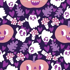 Halloween cute pumpkins seamless ghost pattern for wrapping paper and fabric