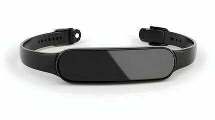Black fitness tracker on white background.