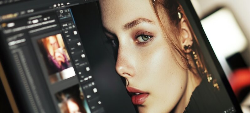 Portrait Photo Editing on a Computer Screen