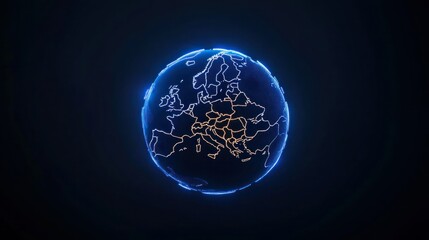 Global Network and Connectivity: Digital World Globe Centered on Europe, Earth Data Transfer, Cyber Technology, Information Exchange, and International Telecommunication Concept