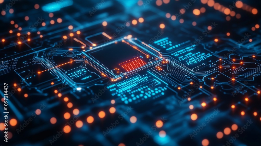 Aufkleber high-tech circuit board with illuminated components