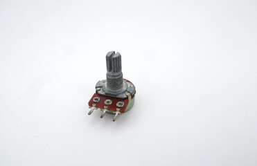 A variable resistor or potentiometer on a white background. Used for electronics and robotics...