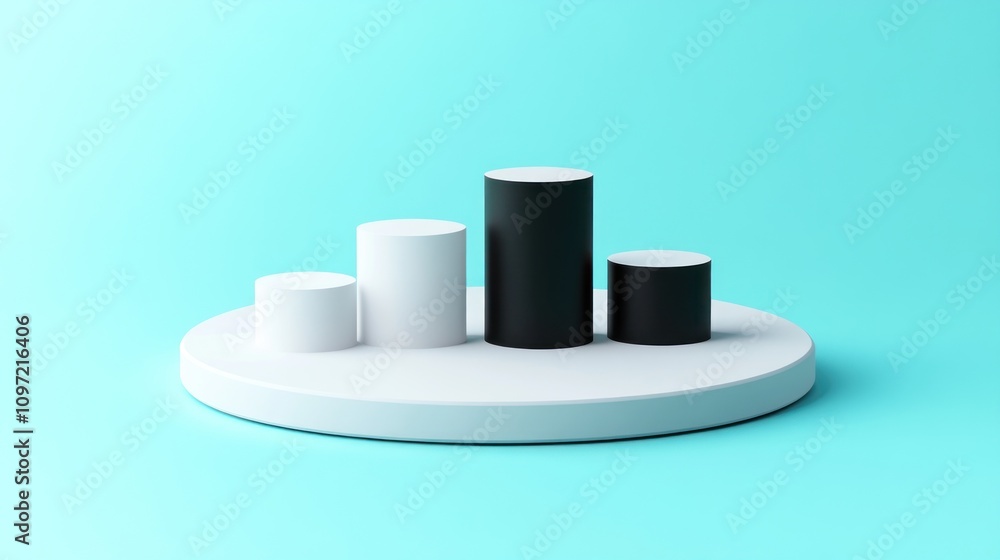 Aufkleber A minimalist 3D representation of bar graphs in black and white on a circular base.