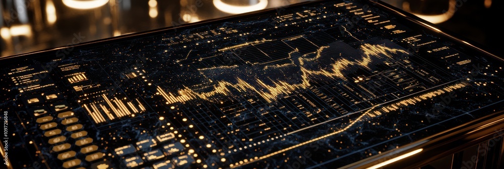 Poster A futuristic digital dashboard displaying data analytics and trends.