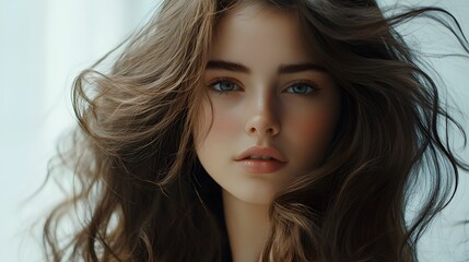 Naklejka premium Beautiful model woman with long hairstyle