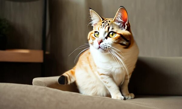 Seekor kucing duduk di sofa 