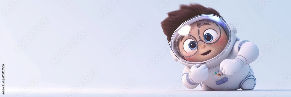 Aufkleber a cartoon child in a spacesuit, exploring space with curiosity and excitement.
