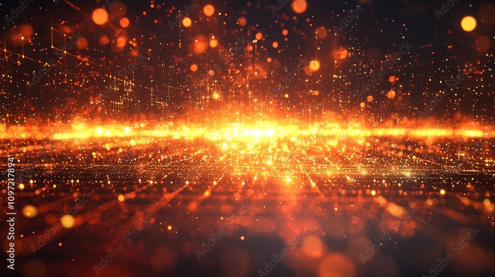 Poster dynamic sparkling particles digital realm abstract visuals vibrant environment close-up viewpoint te