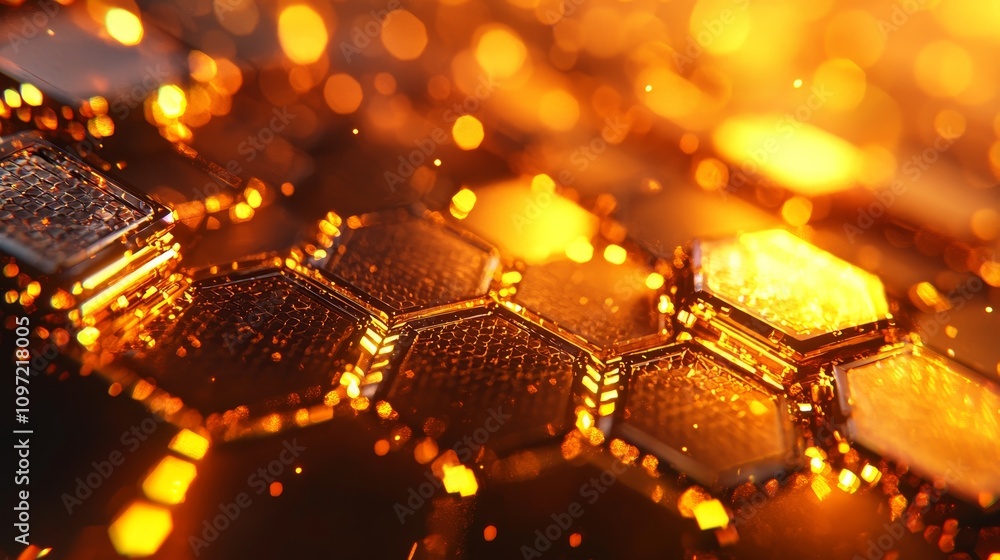Poster dynamic abstract texture digital art hexagonal patterns warm colors macro view energy concept