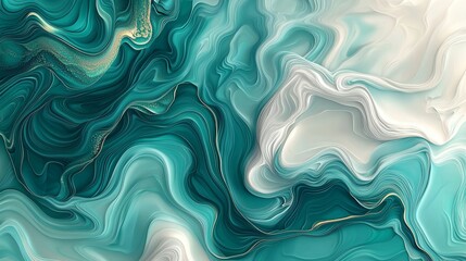 Abstract swirls of turquoise and white digital art modern aesthetic vibrant colors close-up view visual creativity