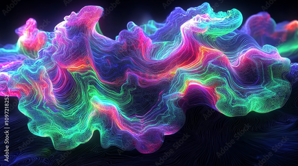 Poster dynamic abstract wave art virtual environment digital artwork colorful display modern vibe creativit