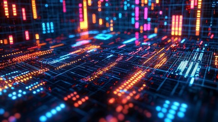 Dynamic data visualization digital environment abstract design high-tech atmosphere close-up view innovation in technology