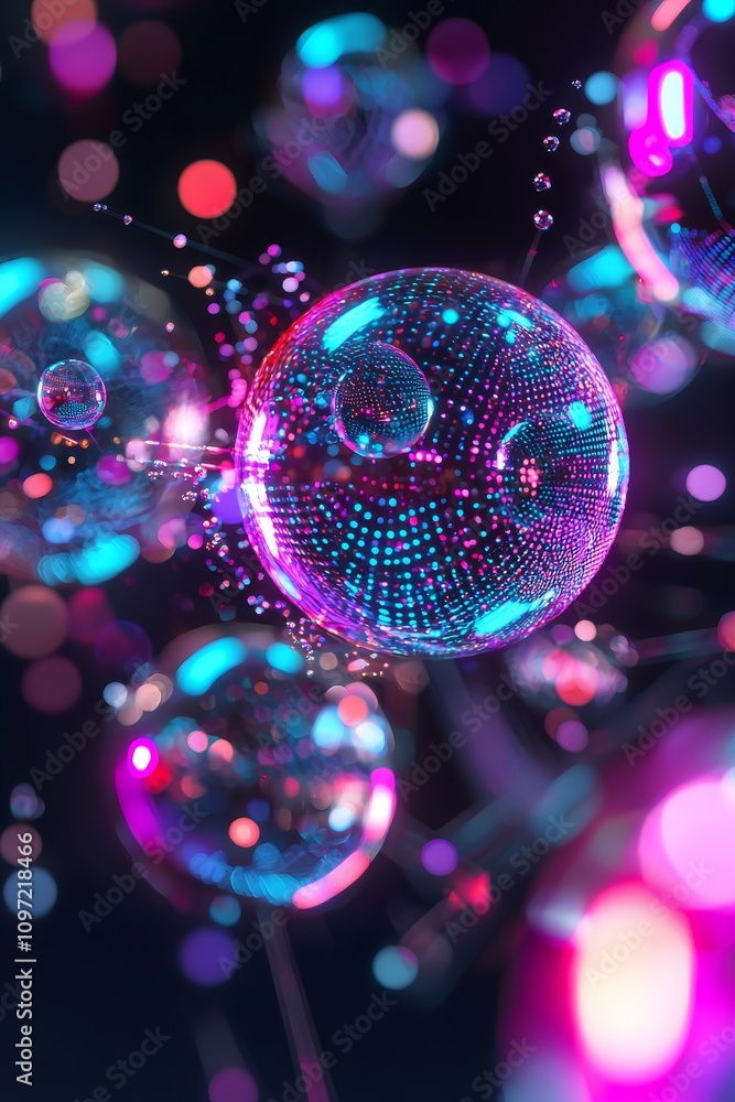 Poster vibrant bubbles in a digital universe abstract art display colorful environment high-tech viewpoint 