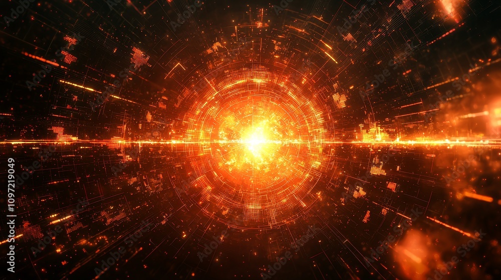 Poster dynamic energy burst abstract background digital art sci-fi environment front view visual impact
