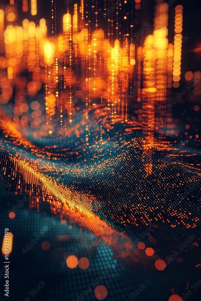 Poster dynamic digital waves abstract space visual art futuristic environment close-up perspective technolo