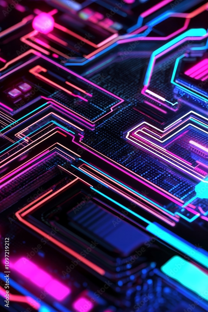 Aufkleber digital circuit design technology lab abstract artwork neon colors close-up view futuristic concepts