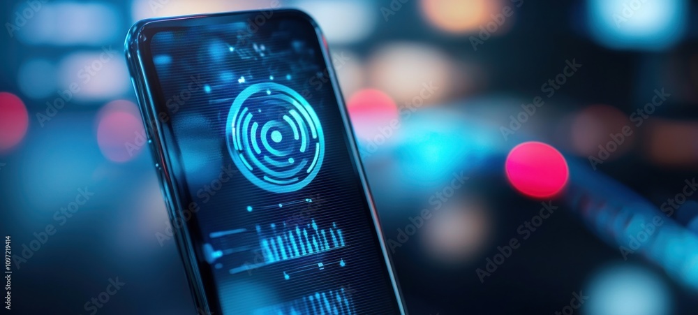 Poster futuristic smartphone interface: digital data and innovation