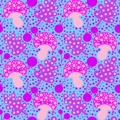 Cartoon autumn harvest seamless Halloween mushrooms pattern for kids and party