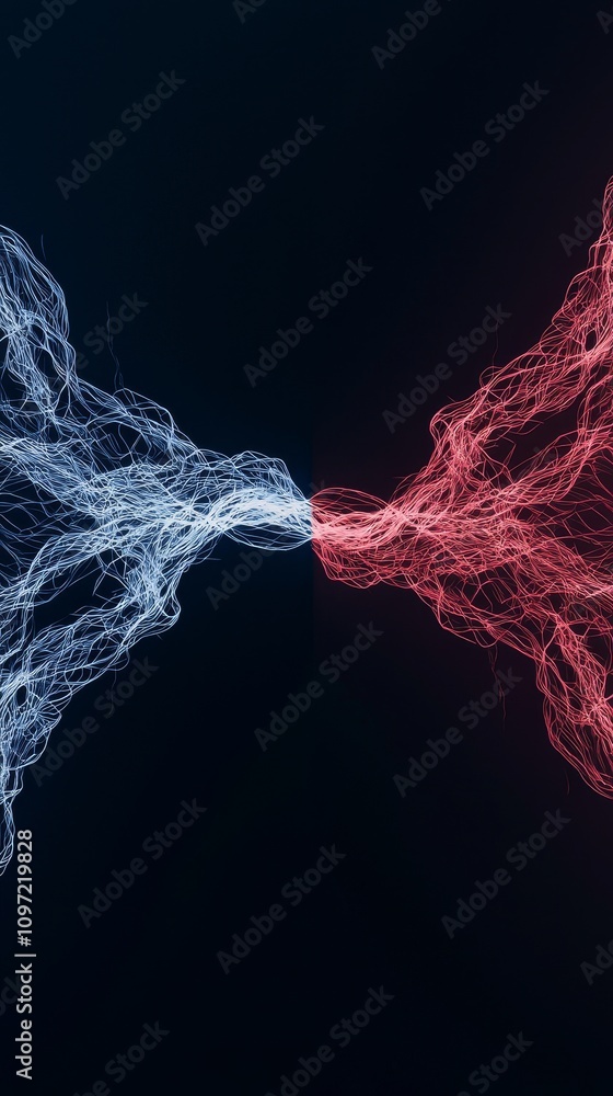 Poster dynamic energy interaction abstract concept digital art dark environment close-up view modern techno