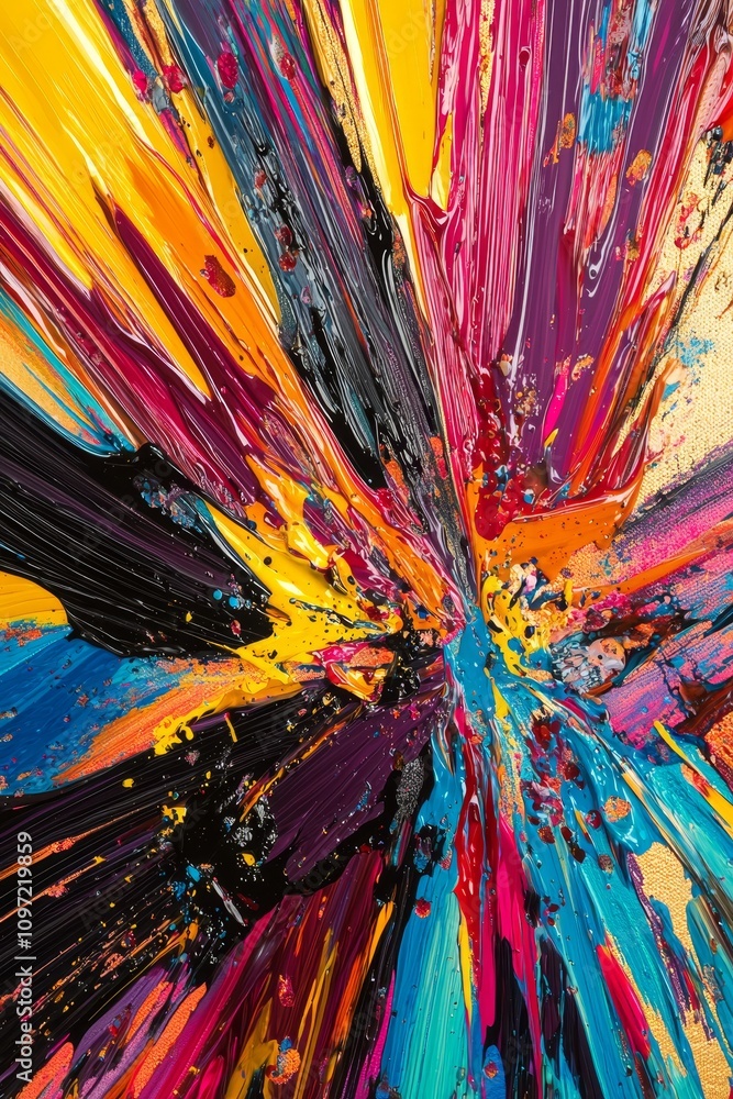 Poster dynamic color explosion artwork art studio abstract painting creative space close-up view visual imp