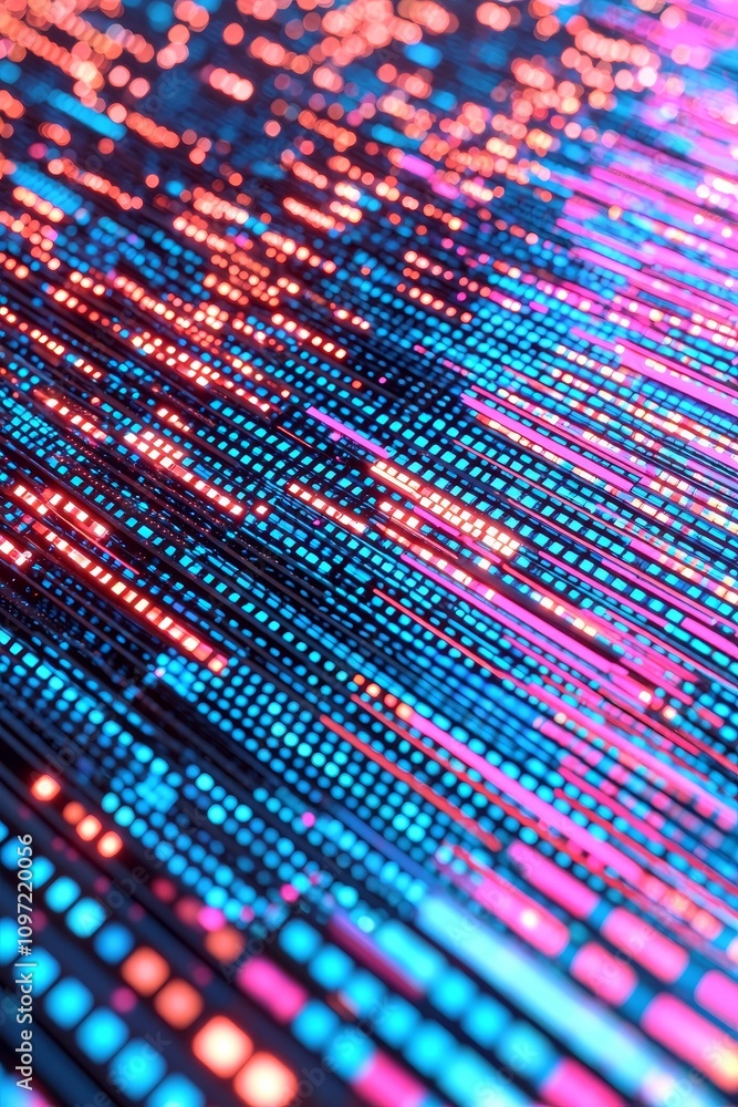 Poster dynamic digital patterns abstract art technology vibrant colors close-up visual representation for m